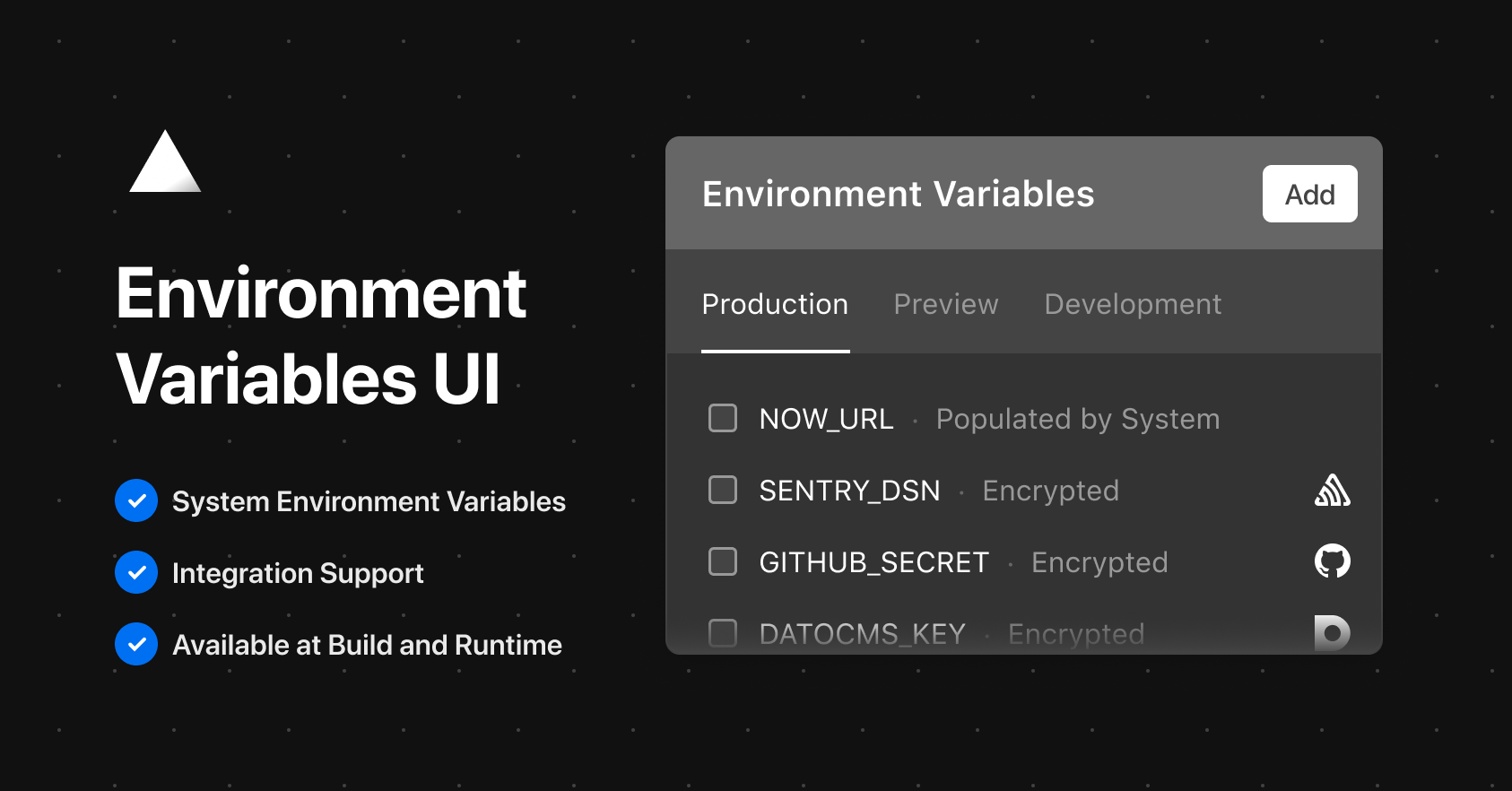 Environment Variables UI – Vercel