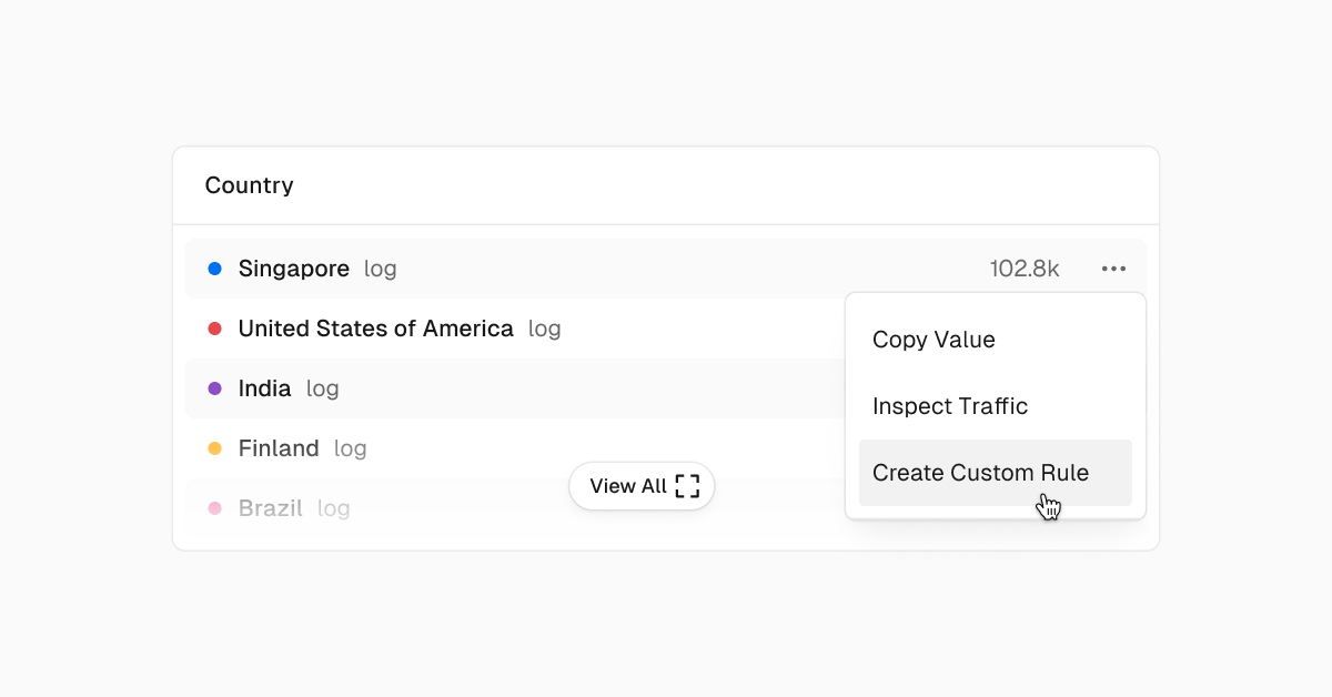 Create custom WAF rules directly from the Vercel Firewall tab