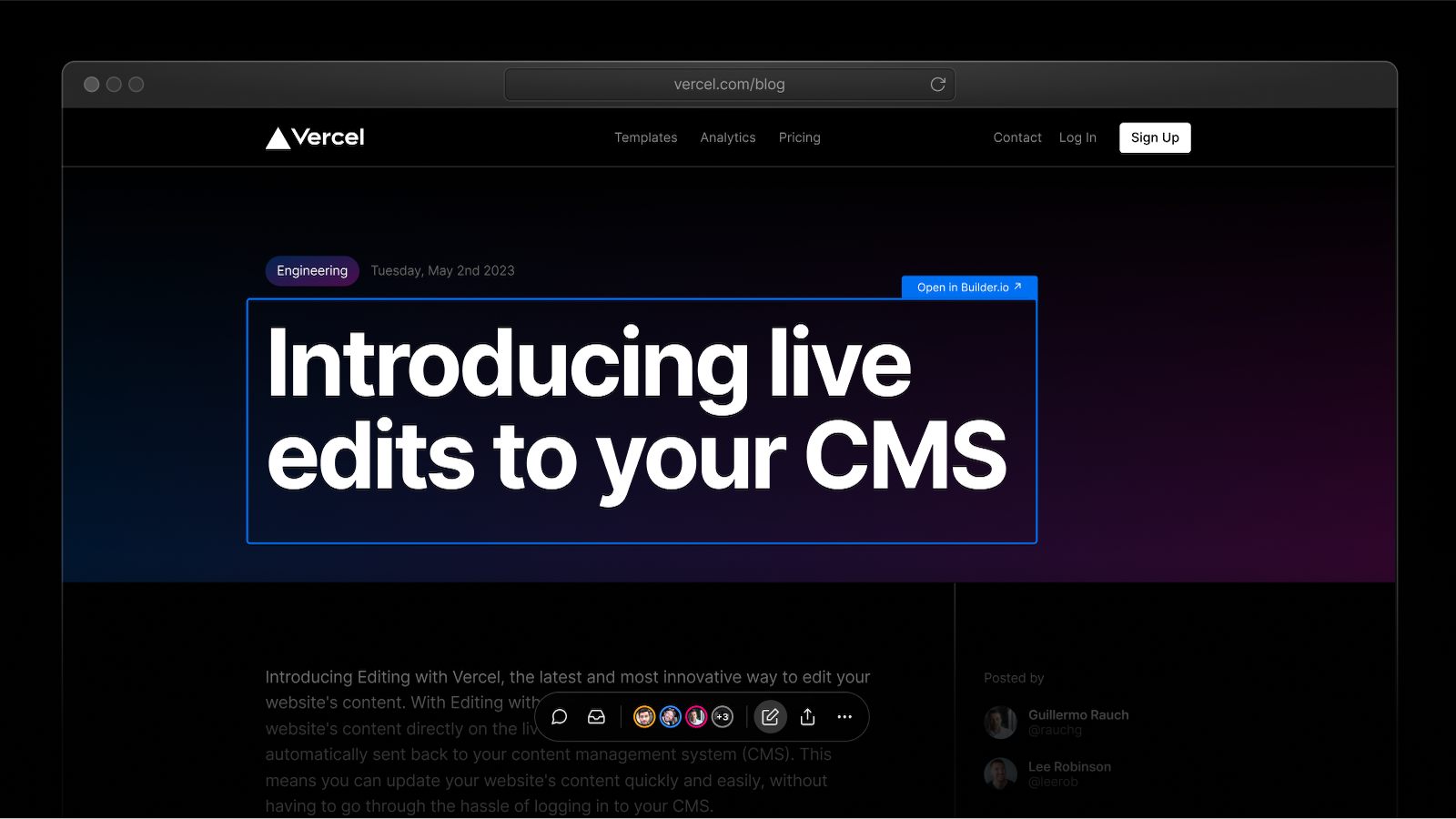 Visual Editing can now be used with Builder.io Vercel