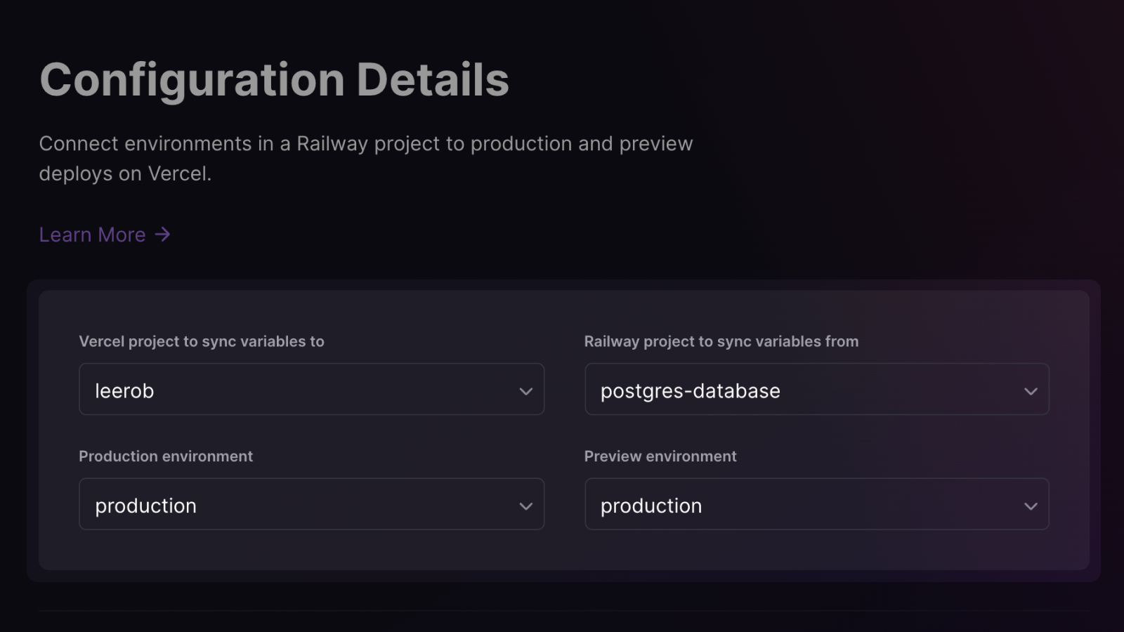 Connect your database with the Railway integration – Vercel