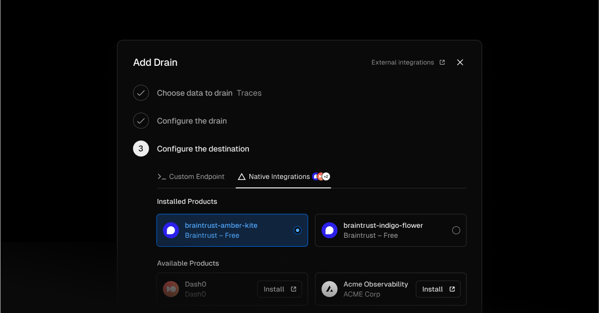 Introducing Trace Drains on the Vercel Marketplace