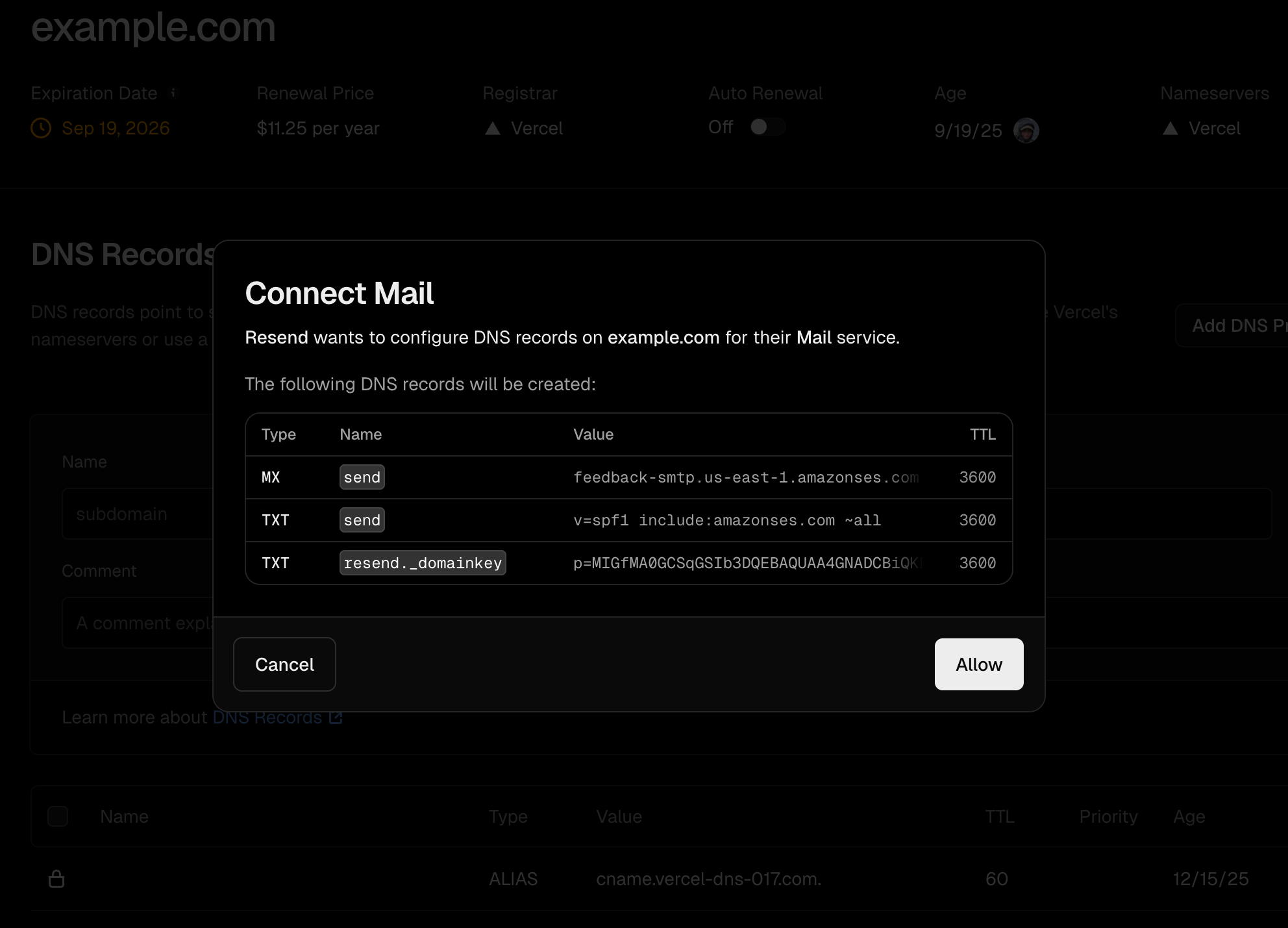 Vercel now supports Domain Connect as a DNS Provider