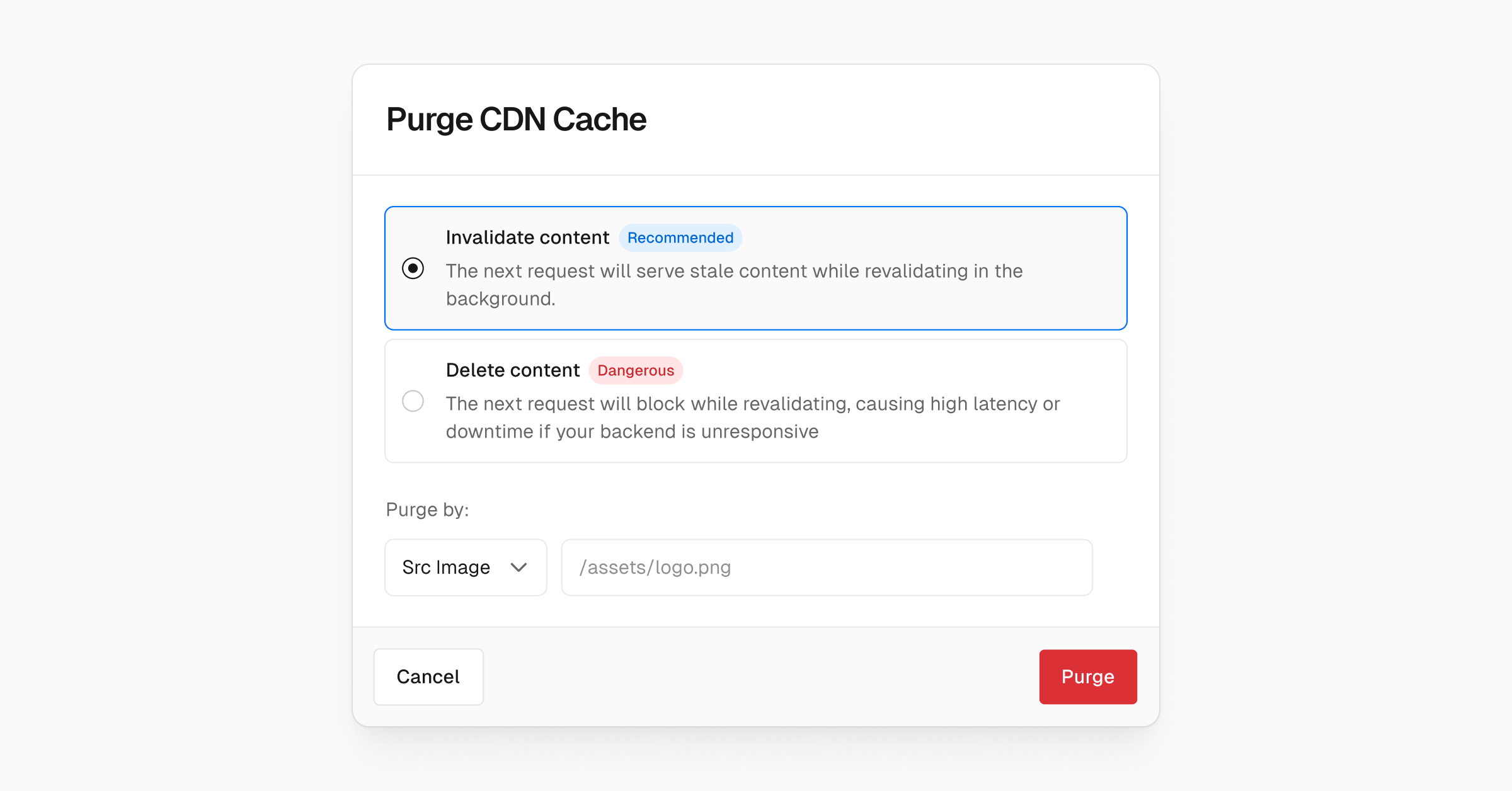 You can now invalidate the CDN cache by providing a source image