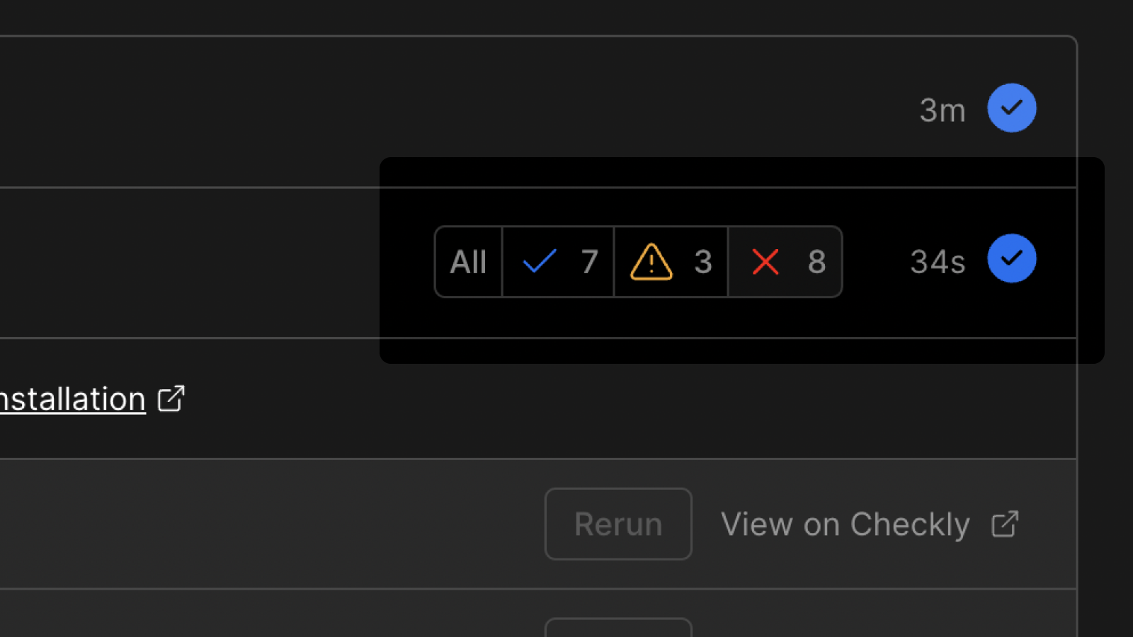 Filter Checks by status for enhanced troubleshooting - Vercel