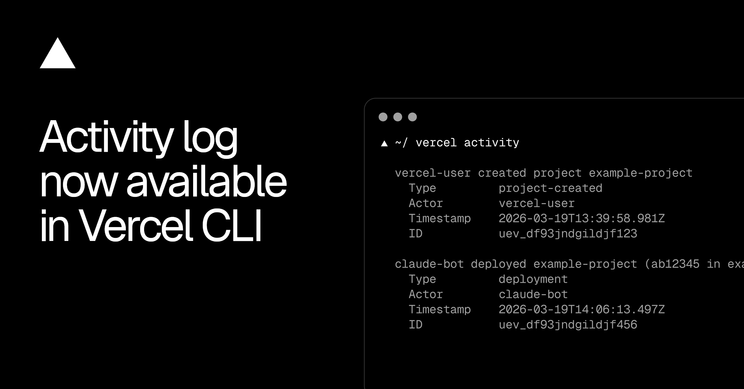 Activity Log now available in Vercel CLI