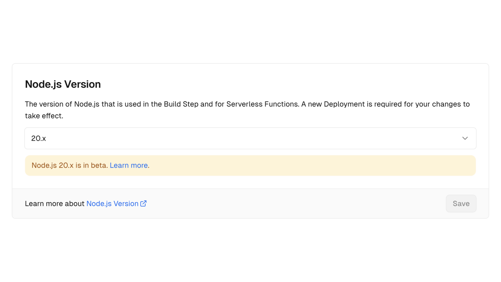 Node js v20 lts is now available in beta vercel
