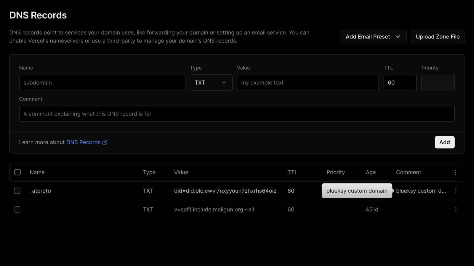 Commenting On DNS Records Is Now Available Vercel commenting-on-dns-records-is-now-available-vercel