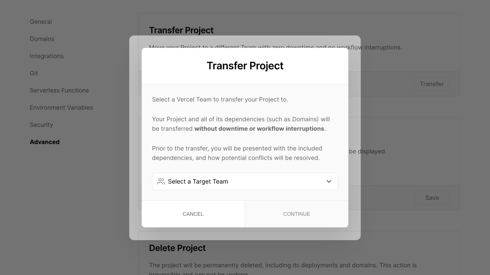 Projects can now be transferred without downtime - Vercel