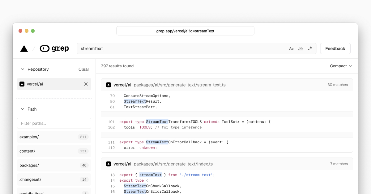 Search any public GitHub repo with Grep