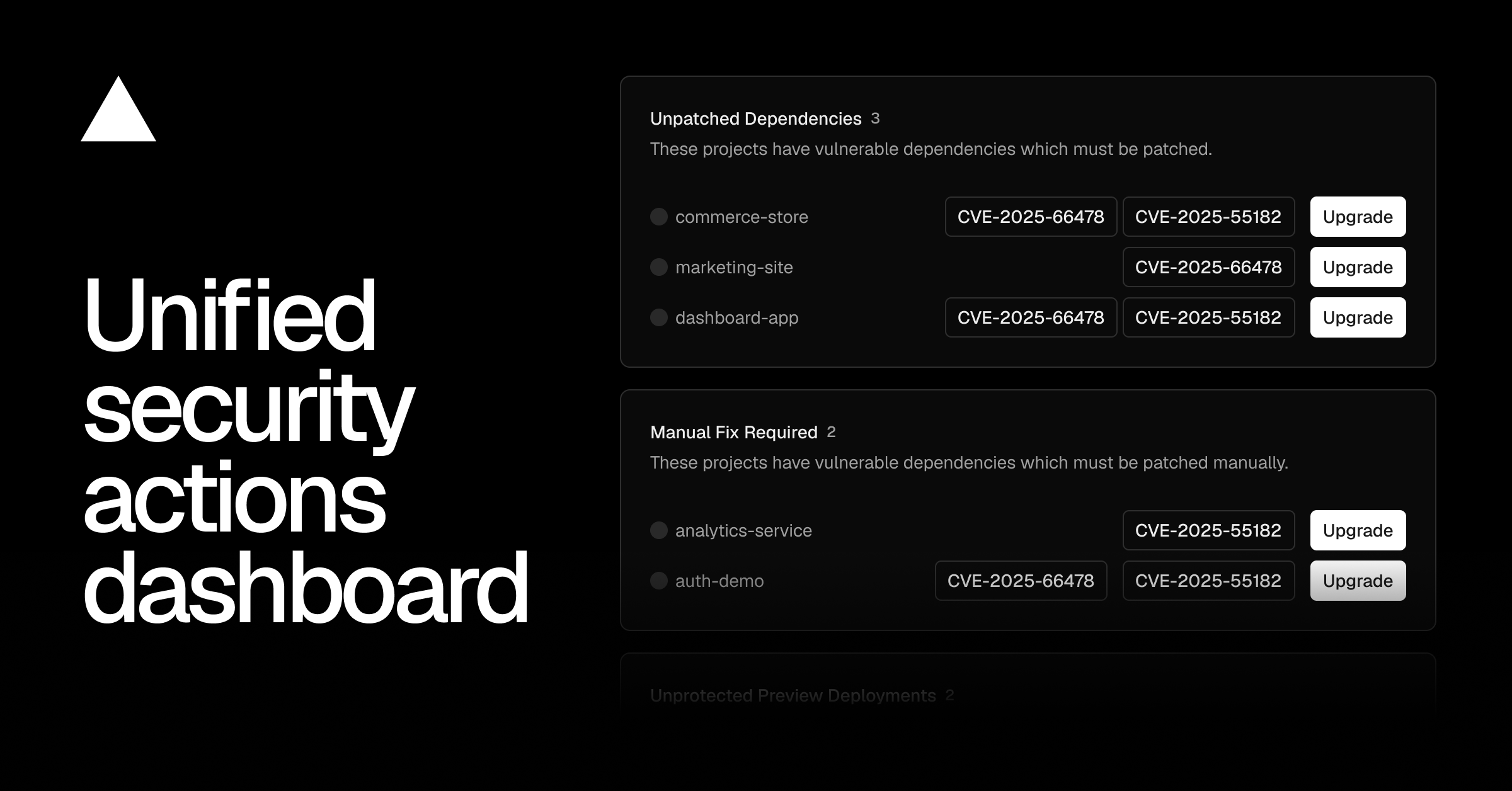 Unified security actions dashboard