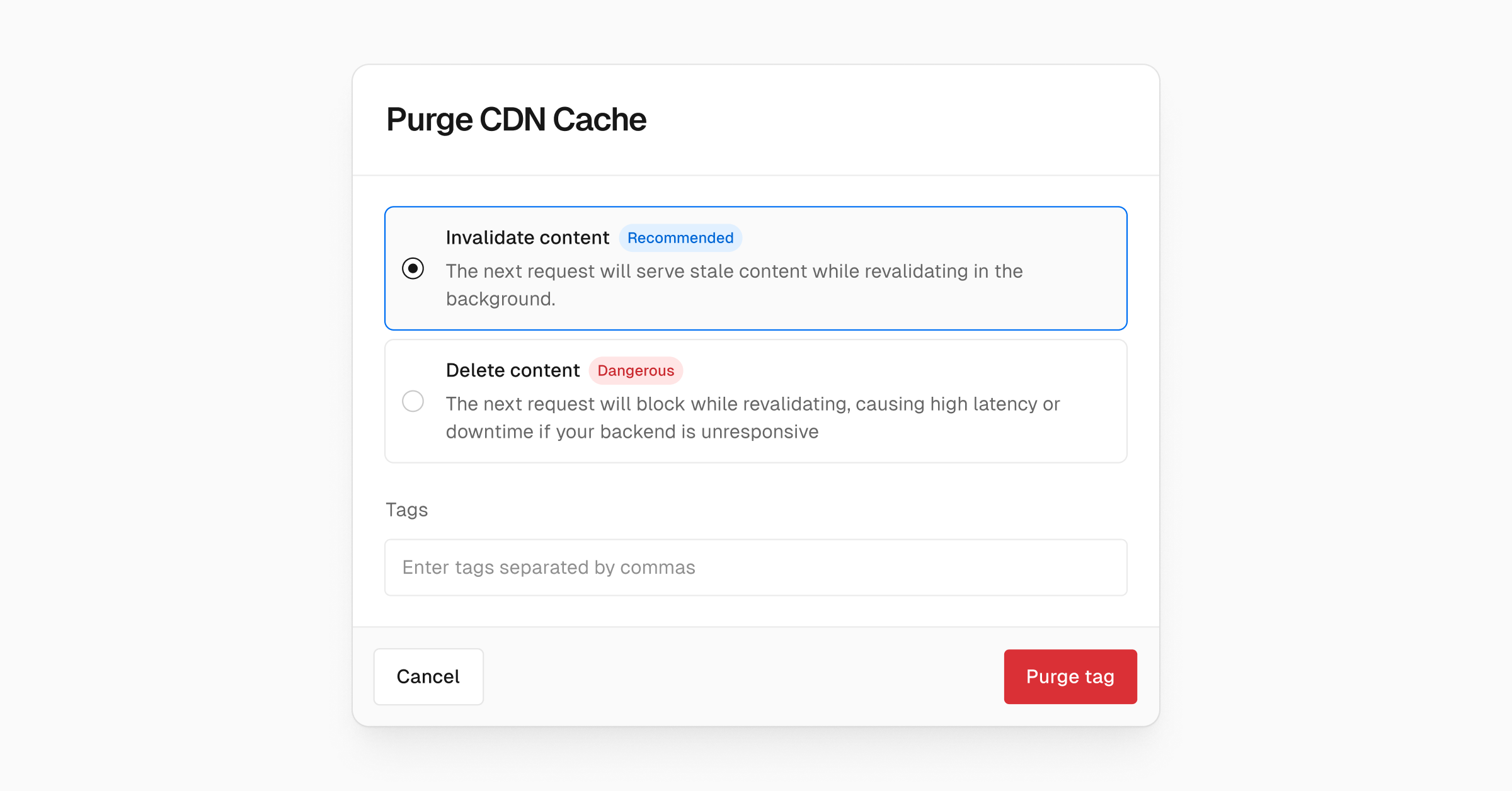 Invalidate the CDN cache by tag