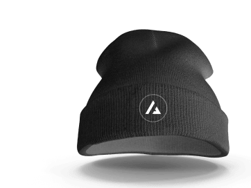 A black stocking cap with the Vercel logo.