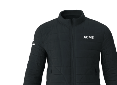 A black jacket with the word Acme on the right breast.